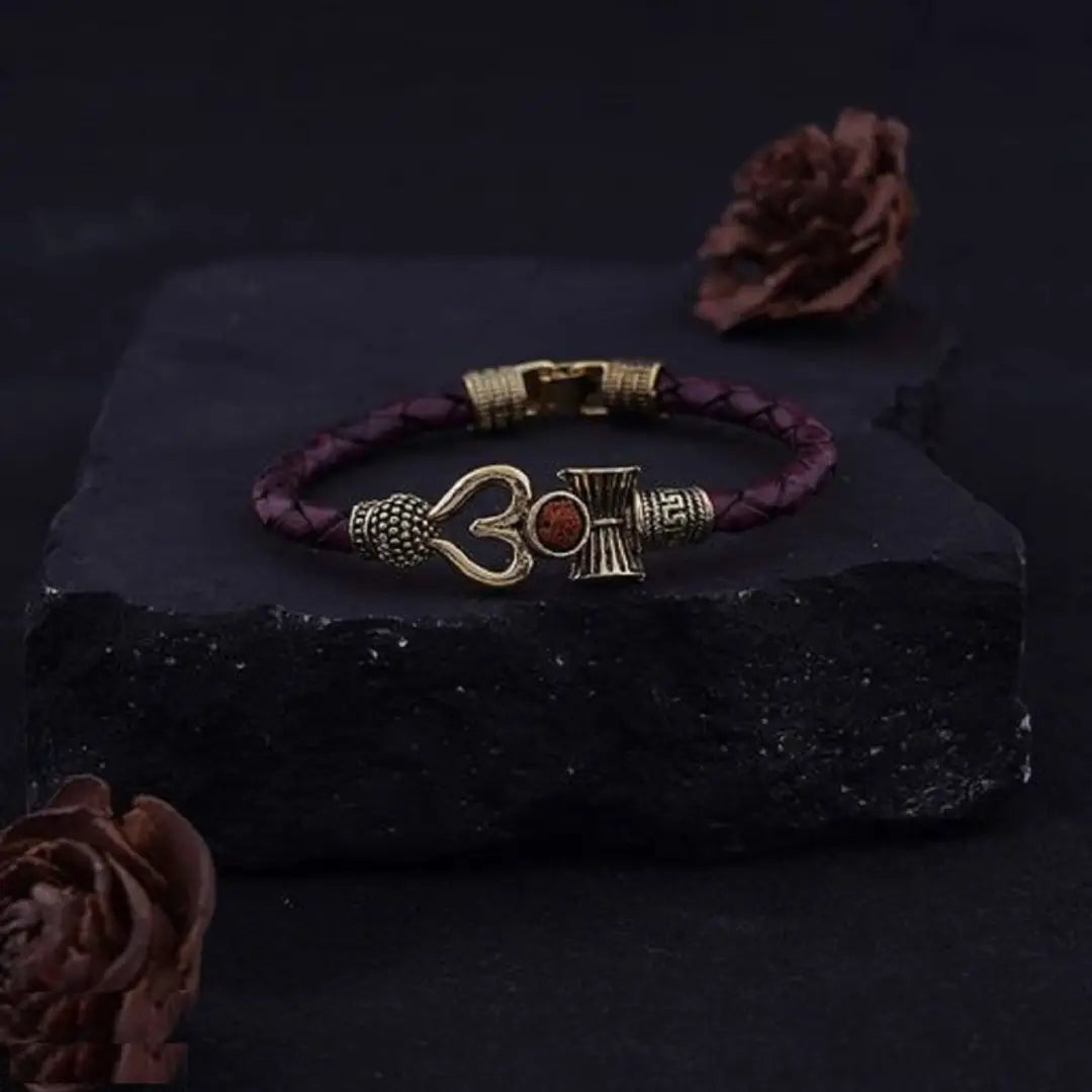 Design Leather  Gold Plated  kada