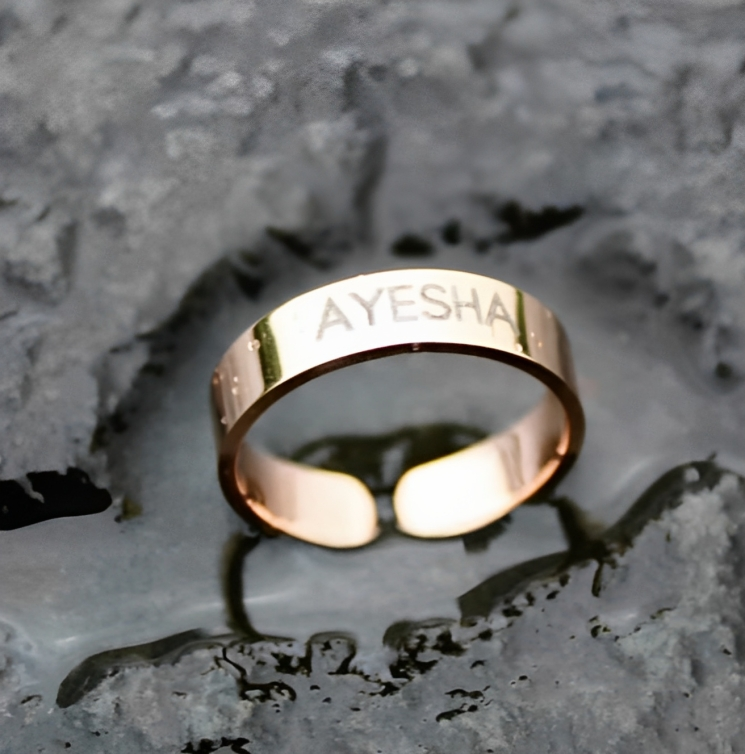 Customized Adjustable Name Engraved Ring Matte Finish Gold Rings