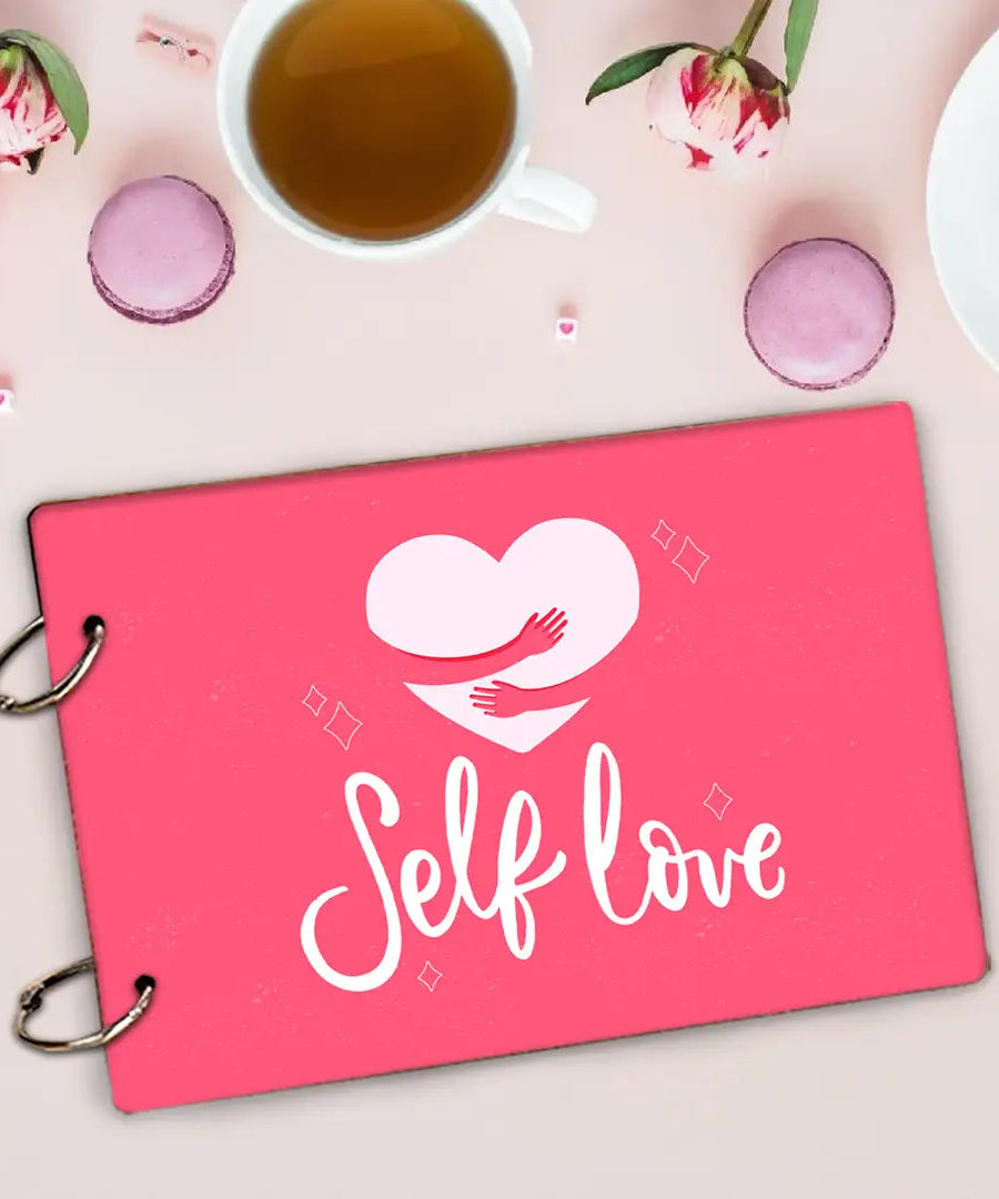 Classic Wooden Scrapbook Photo Albums (SelfLove-P) Large Size (22x16)Cm| Scrap Books for Memories | 40 Black Papers