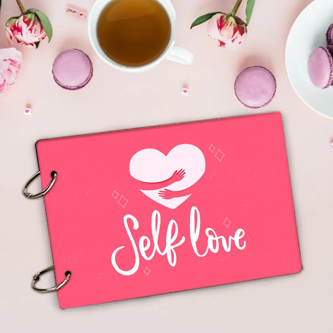 Classic Wooden Scrapbook Photo Albums (SelfLove-P) Large Size (22x16)Cm| Scrap Books for Memories | 40 Black Papers