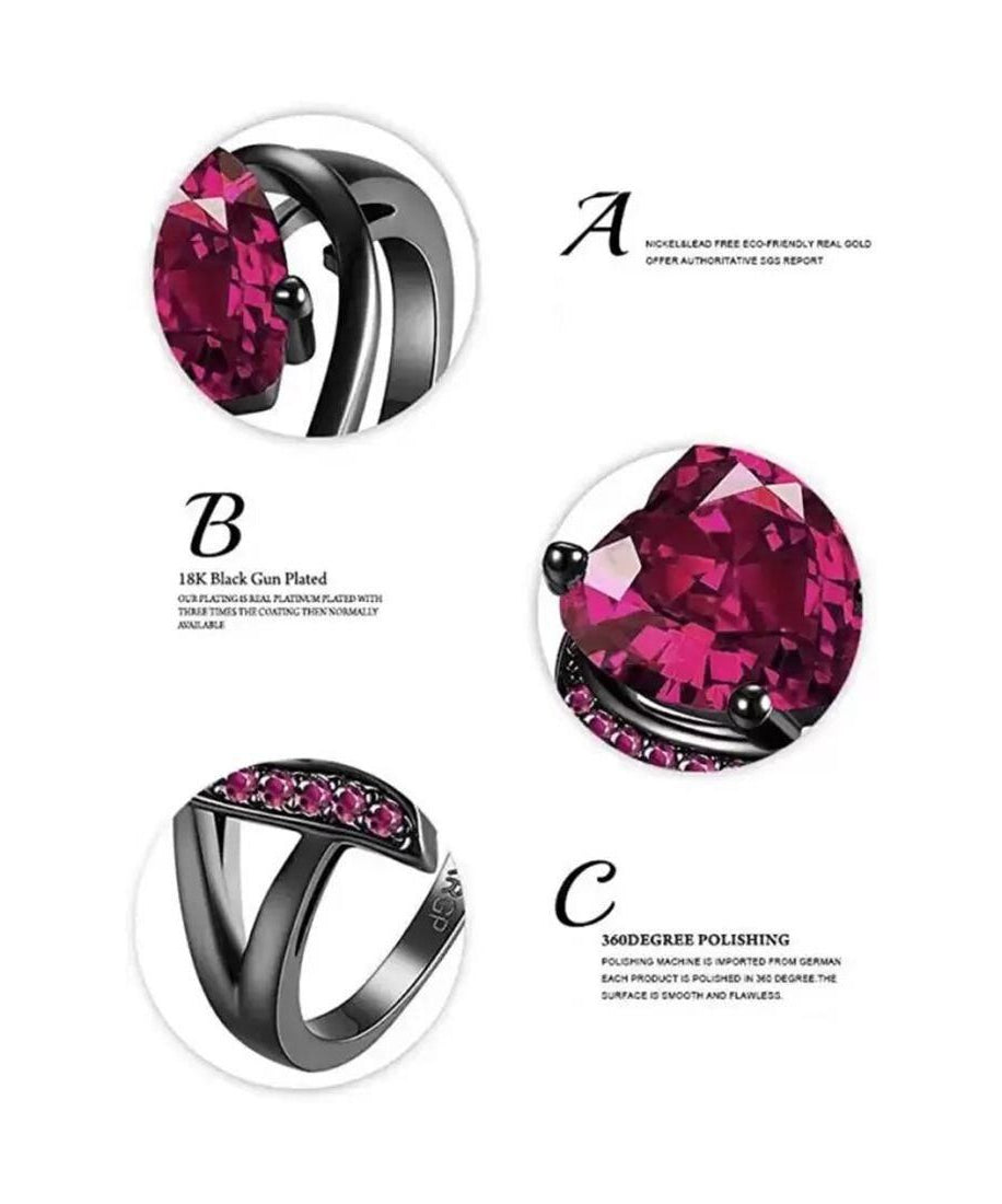 Valentine Love Blood Pink Heart Shape Diamond Ring for Girl And Women Stainless Steel Cubic Zirconia Black Silver Plated Ring