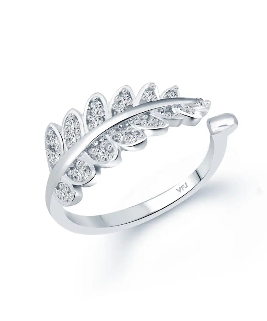 CZ Rhodium Plated Alloy Ring - Adjustable, Free Size for Women & Girls