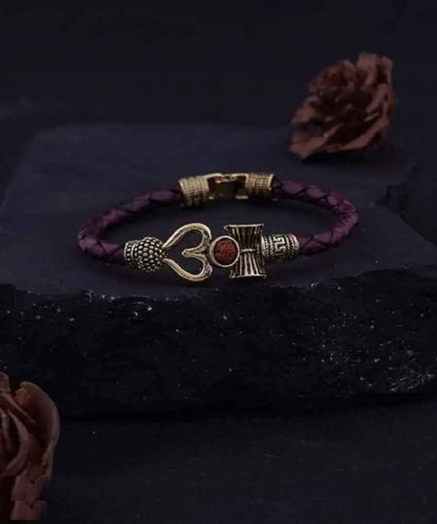 Design Leather  Gold Plated  kada