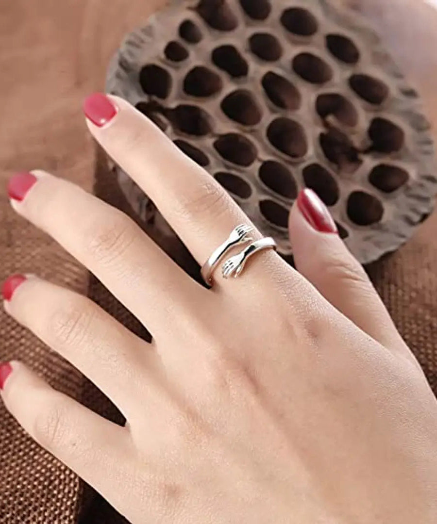 Latest Crystal Silver Hug Adjustable Ring For Girls For Women