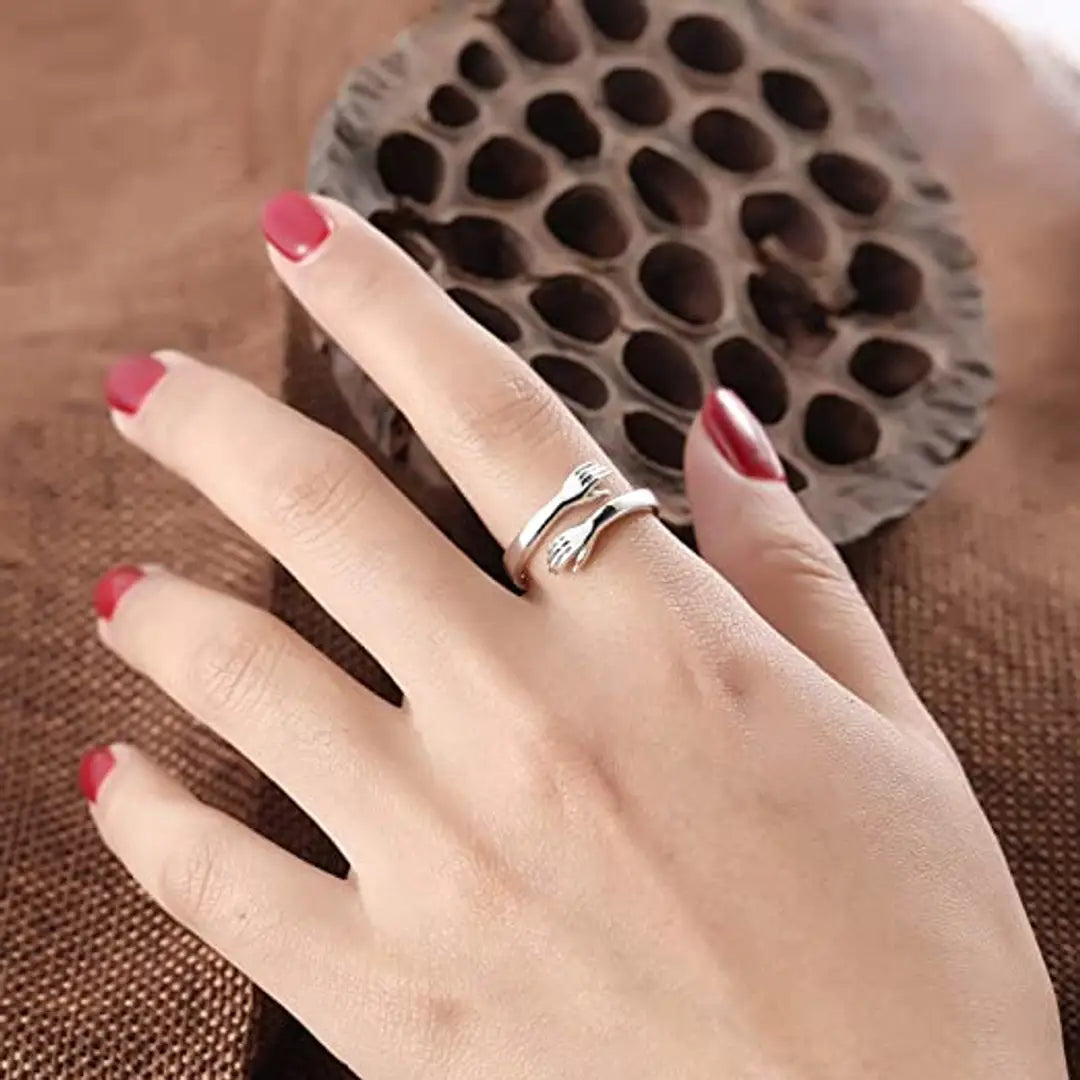 Latest Crystal Silver Hug Adjustable Ring For Girls For Women