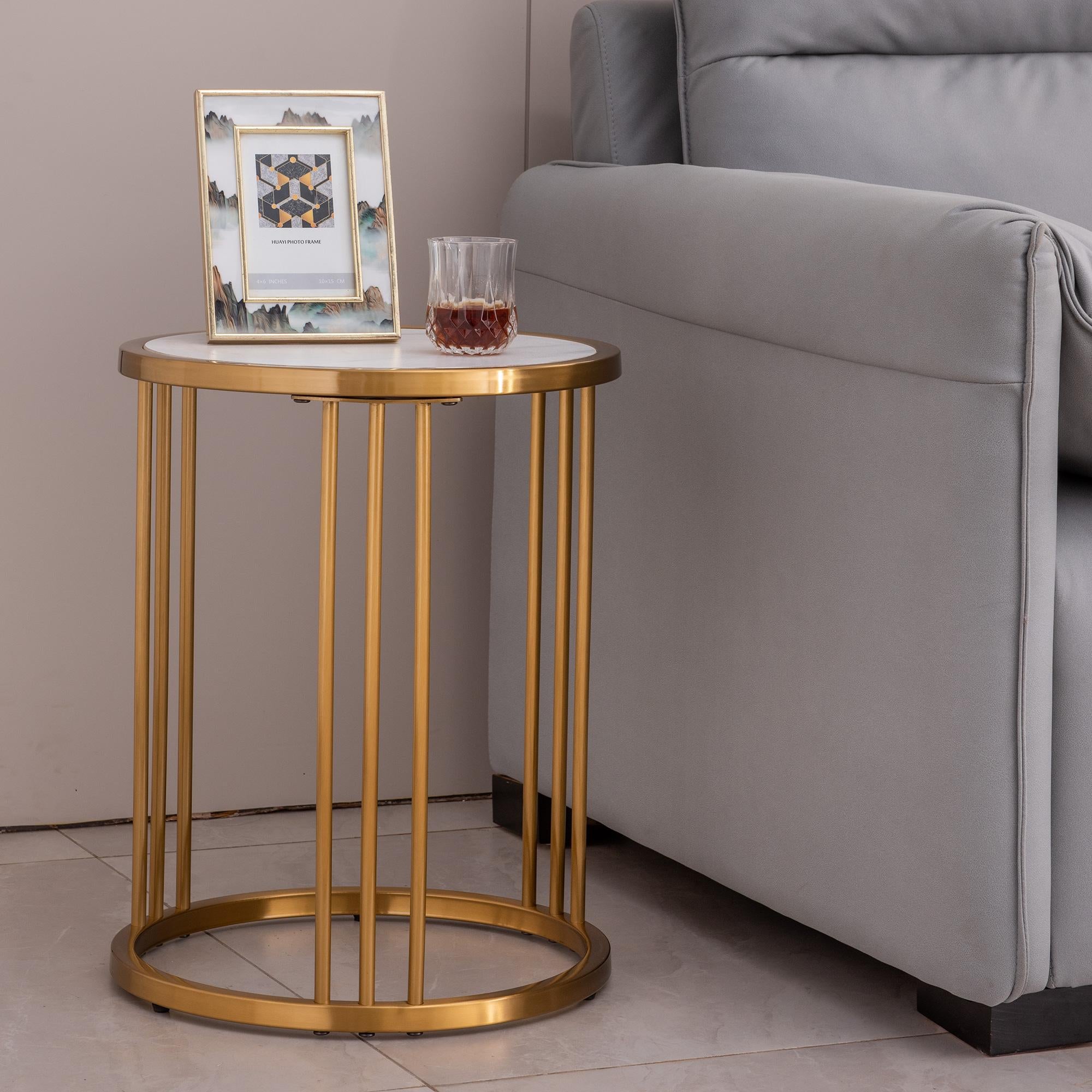 Sintered Stone Round Side/End Table With Golden Stainless Steel Frame Patio Sofas & Sectionals
