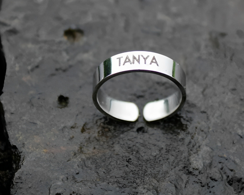 Customized Adjustable Name Engraved Ring Matte Finish Silver Rings