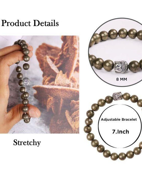 Unisex Pyrite Elastic Bracelet with Lucky Charm
