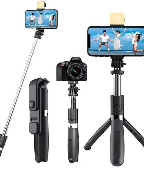 Extendable Flash 3-in-1 Selfie Stick Tripod with Bluetooth Remote