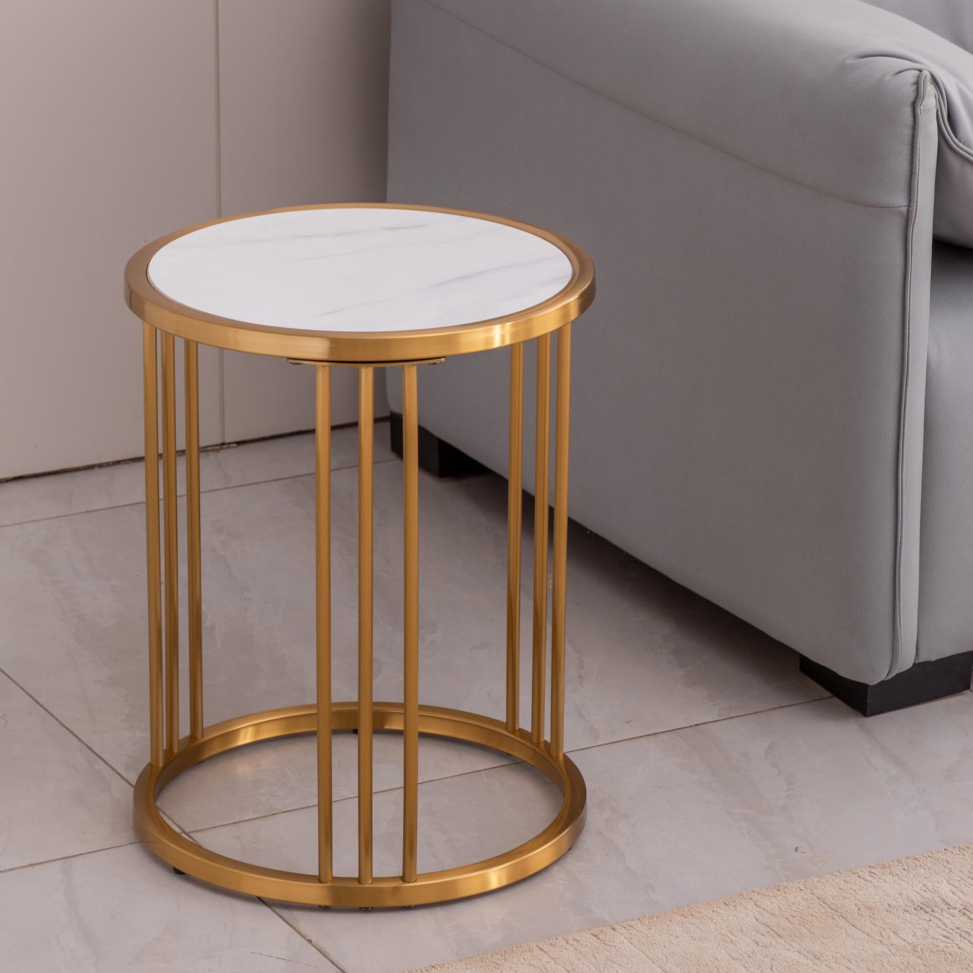 Sintered Stone Round Side/End Table With Golden Stainless Steel Frame Patio Sofas & Sectionals