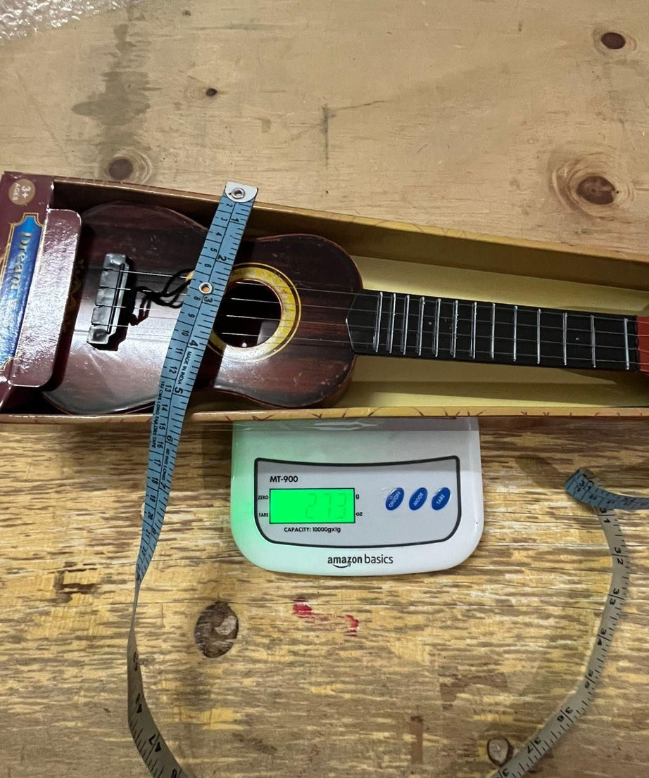 Mini Wooden Finish Plastic Guitar Music Instrument with 4 strings Clear sound