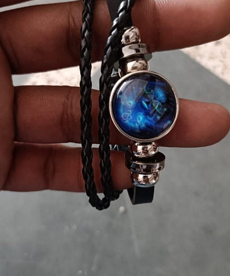 Zodiac Constellation Braided Design Black Leather Bracelet Adjustable