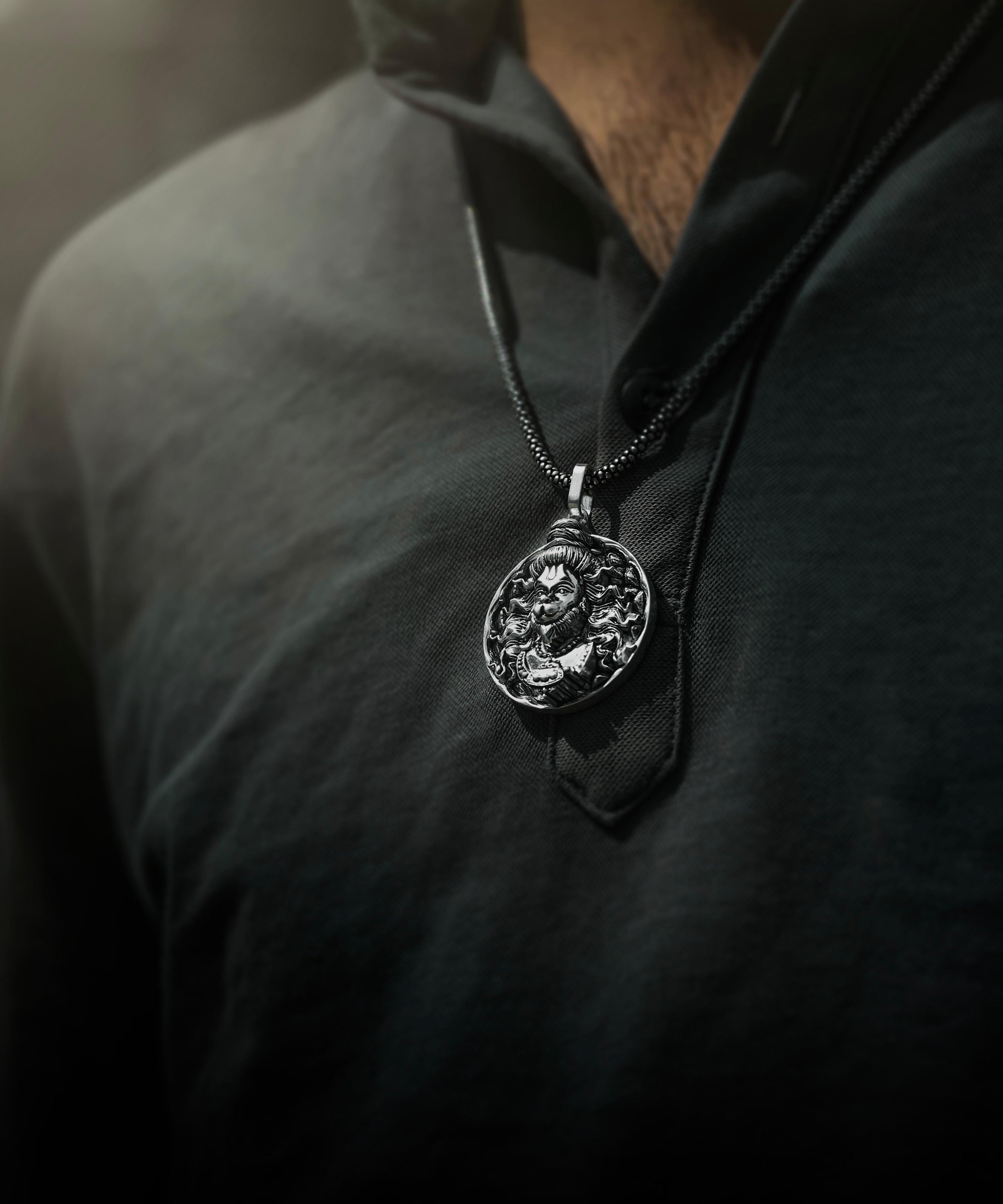 Men's Silver Chain with Hanuman Pendant
