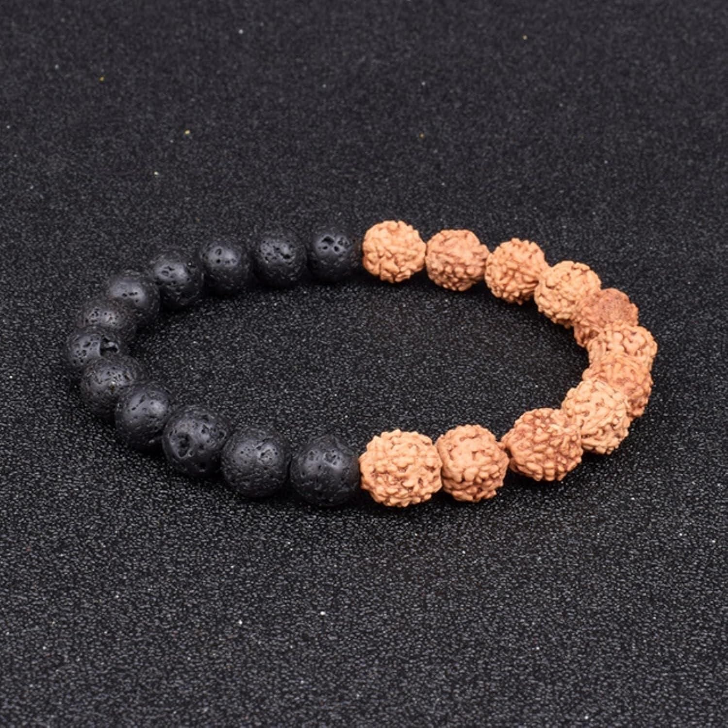 Rudraksha With Black Agate Beaded Bracelet
