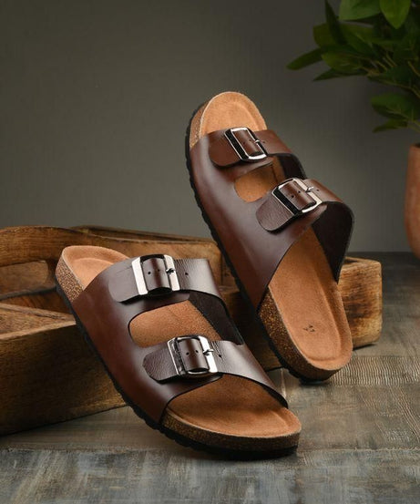 Mens Arizona Brown Leather Slippers