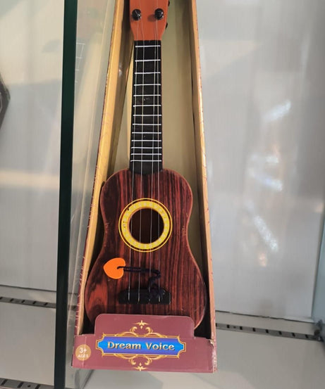 Mini Wooden Finish Plastic Guitar Music Instrument with 4 strings Clear sound