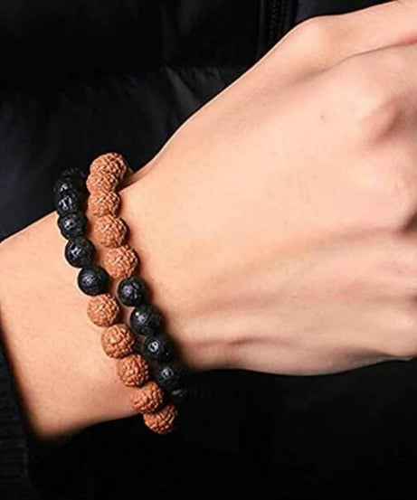 Rudraksha With Black Agate Beaded Bracelet