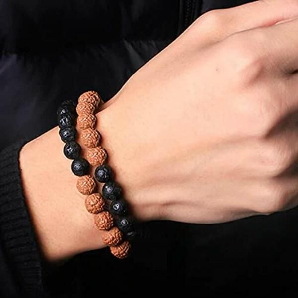 Rudraksha With Black Agate Beaded Bracelet