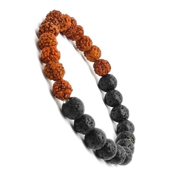 Rudraksha With Black Agate Beaded Bracelet