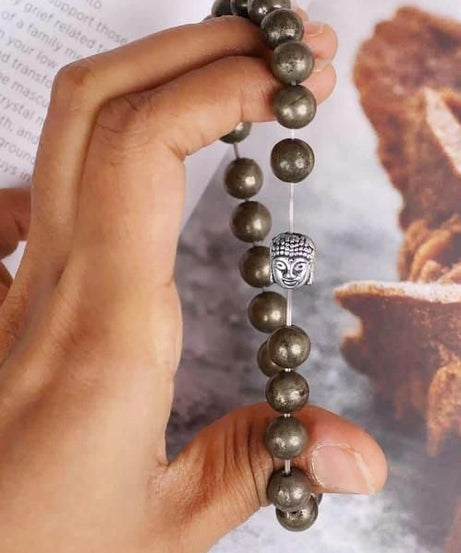 Unisex Pyrite Elastic Bracelet with Lucky Charm