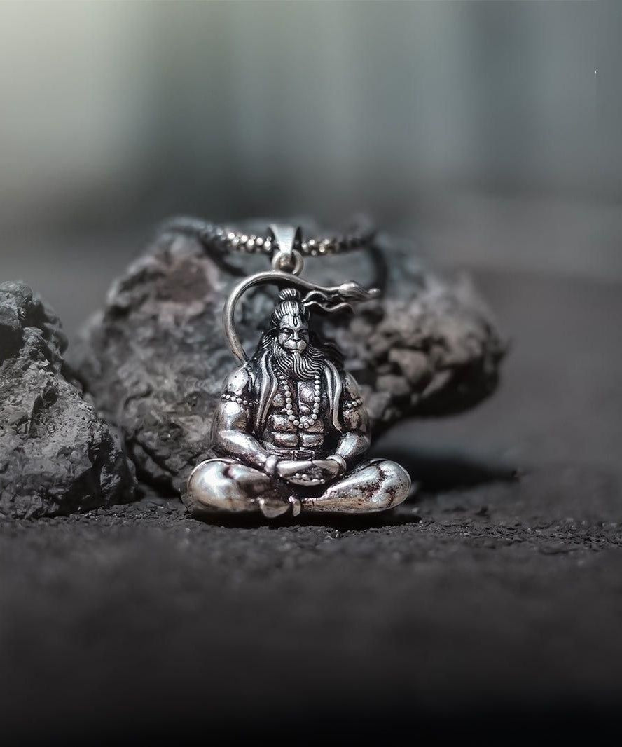 Hanuman Silver Locket With Chain
