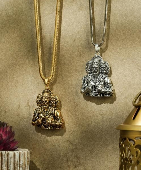 Panchamukhi Hanuman Pendant With Snake Golden Chain