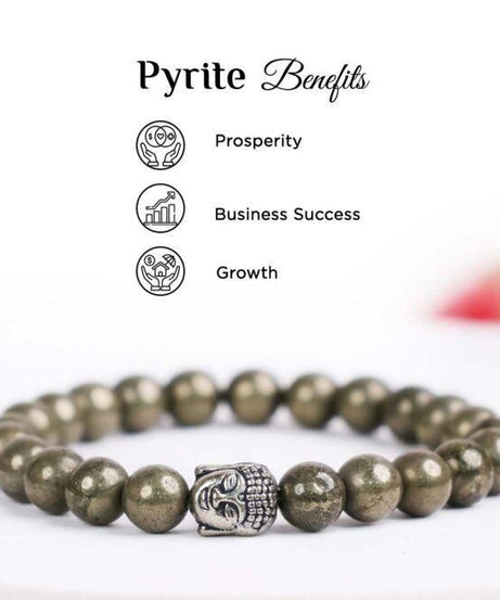 Unisex Pyrite Elastic Bracelet with Lucky Charm