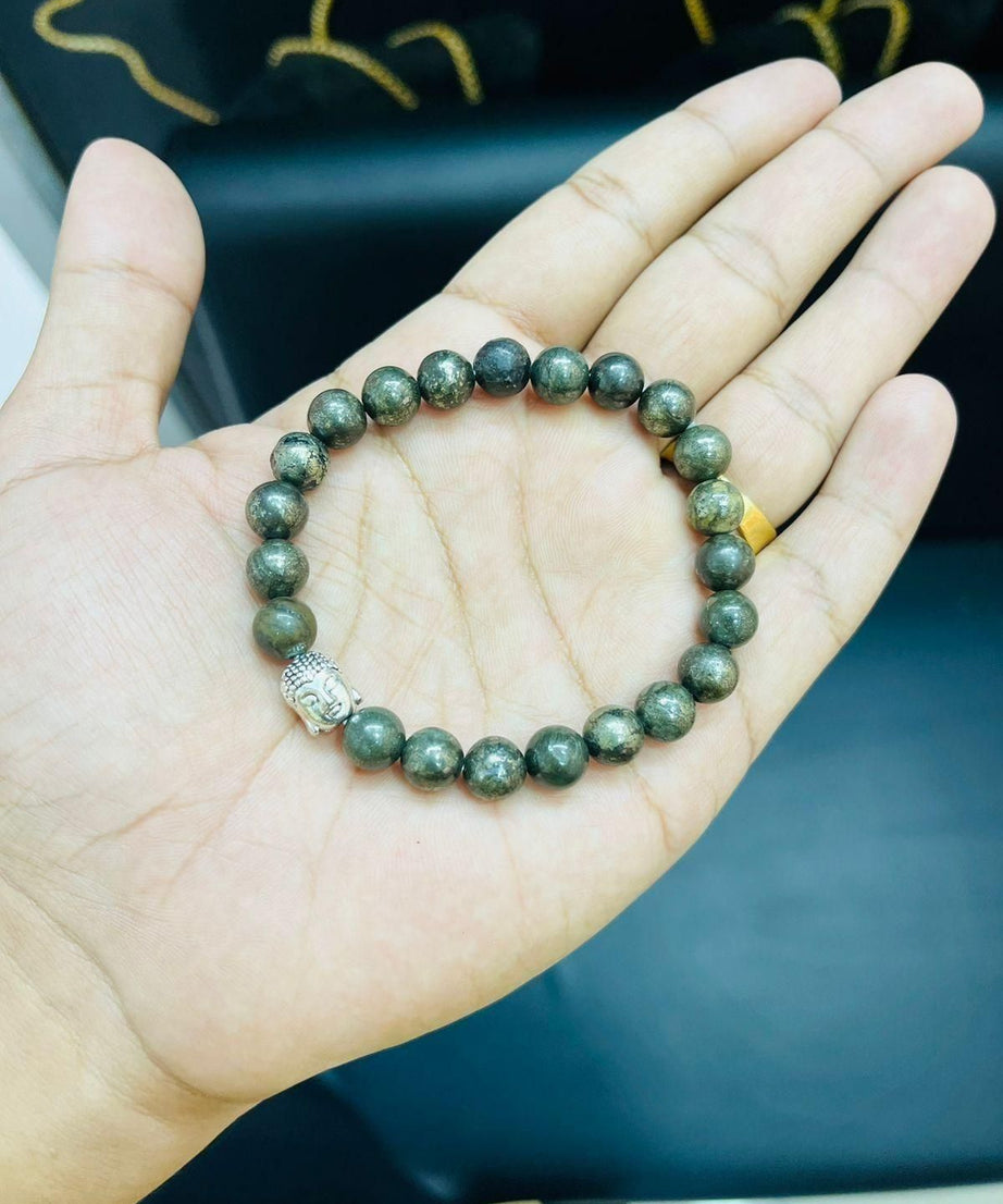 Unisex Pyrite Elastic Bracelet with Lucky Charm