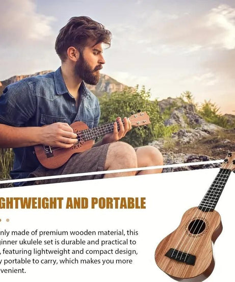 Mini Wooden Finish Plastic Guitar Music Instrument with 4 strings Clear sound