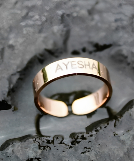 Customized Adjustable Name Engraved Ring Matte Finish Gold Rings