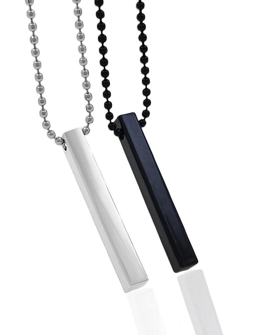Stylish Silver- Black 3D Vertical Bar Cuboid Stick Locket Pendant Necklace Silver, Rhodium Alloy Locket Set