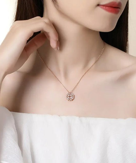 Four Love Hearts Pendant Necklace rose  Diamond Leaf Clover Heart Necklaces