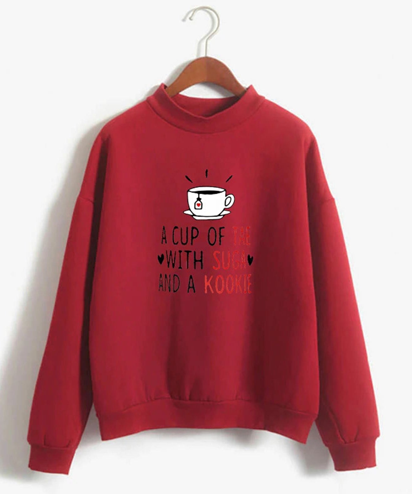 Popster Red Printed Fleece Hoody Regular Fit Long Sleeve Womens Sweatshirt