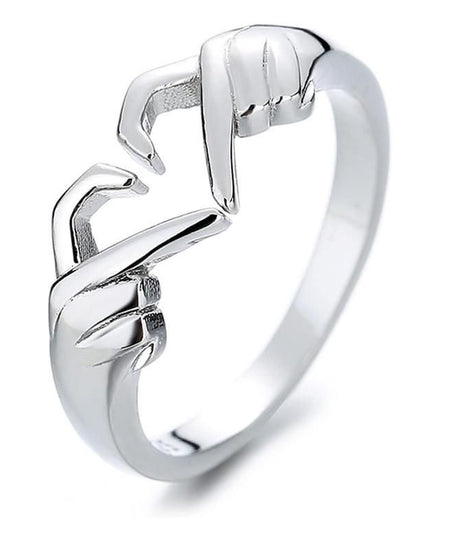 Pack of 2 Couple Hands Than Heart Thumb Finger Ring Metal Stainless Steel