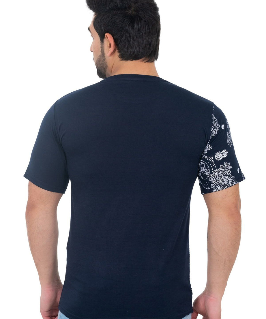 Men Round Neck Blue T-Shirt