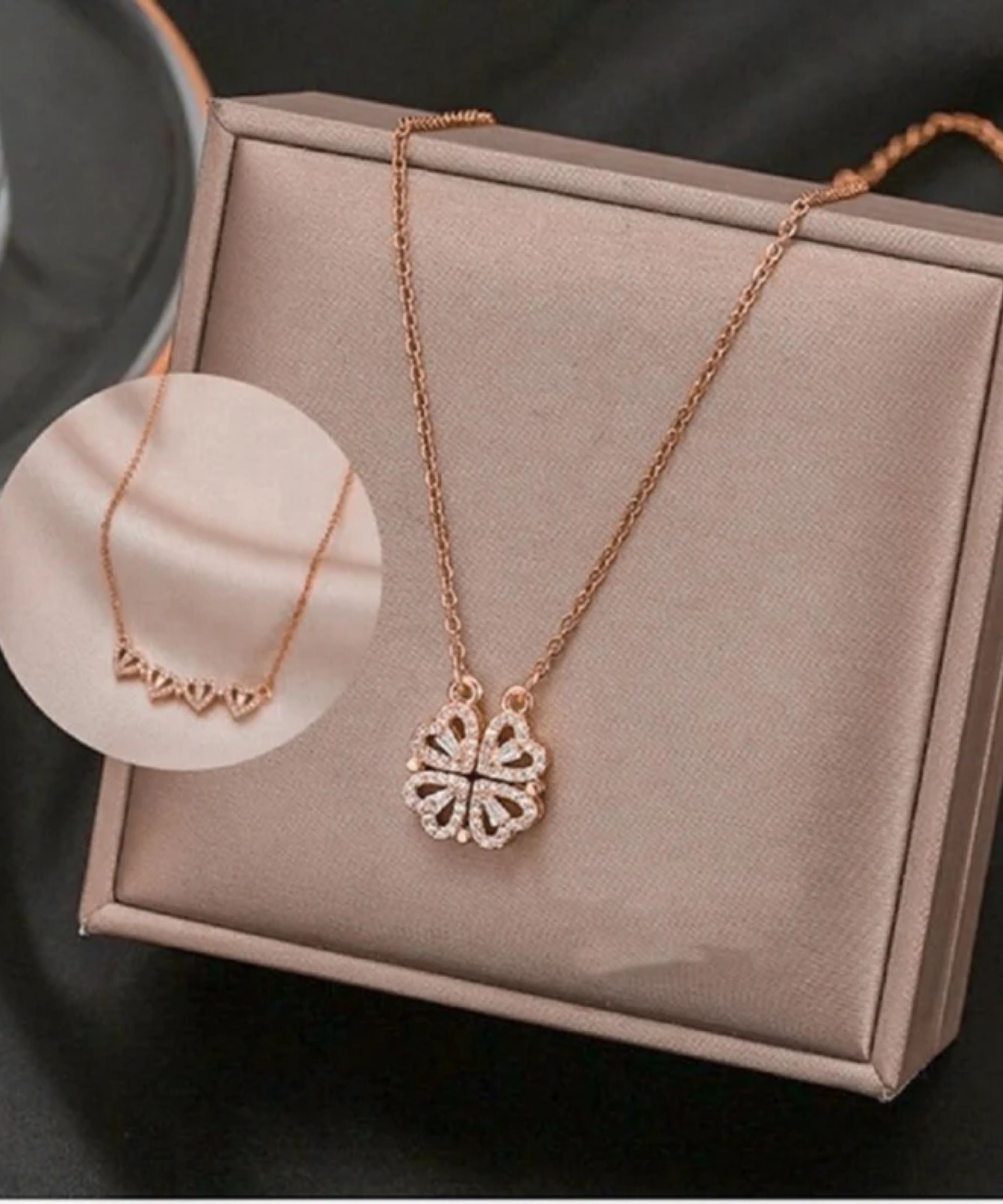 Four Love Hearts Pendant Necklace rose  Diamond Leaf Clover Heart Necklaces