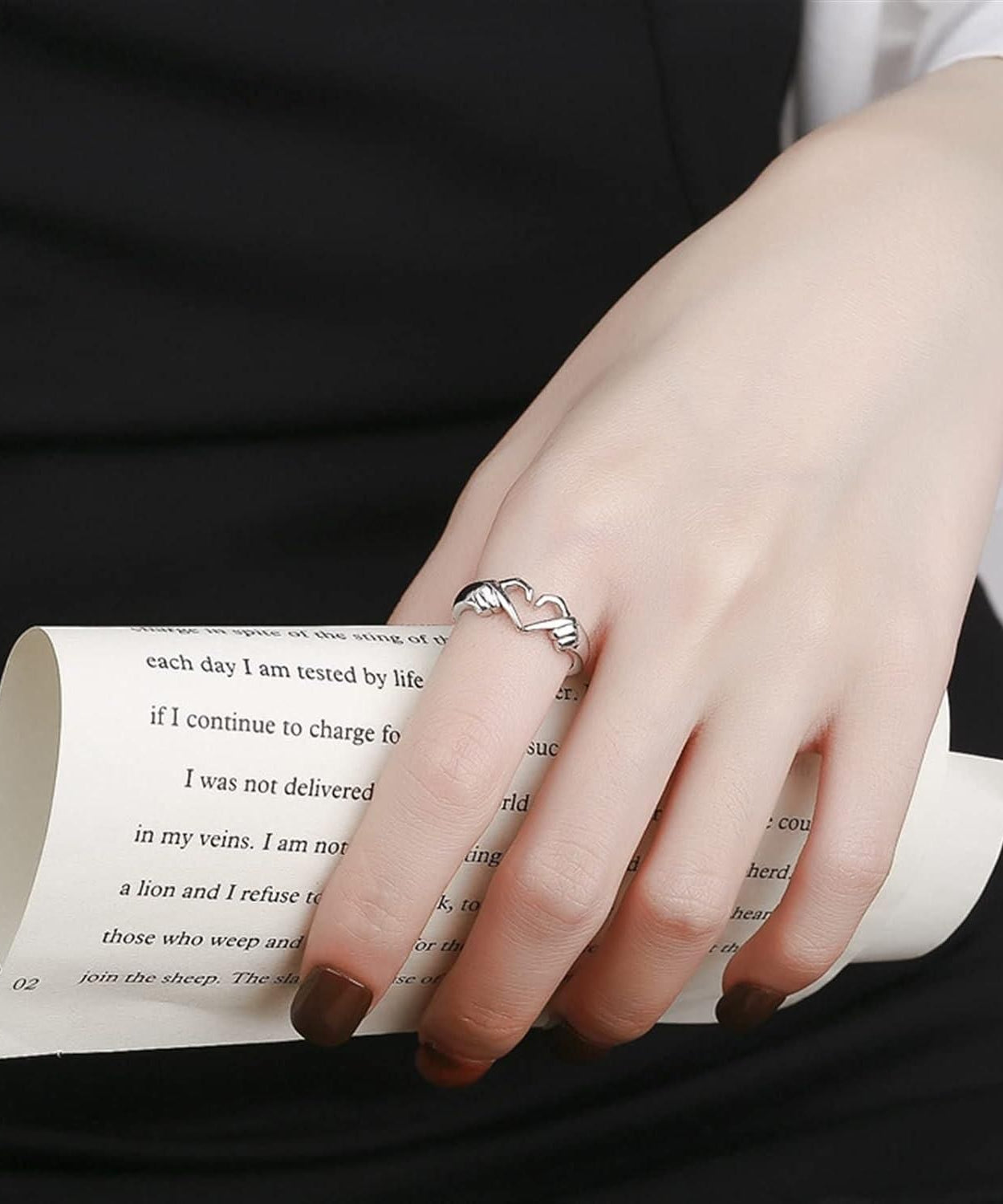 Pack of 2 Couple Hands Than Heart Thumb Finger Ring Metal Stainless Steel