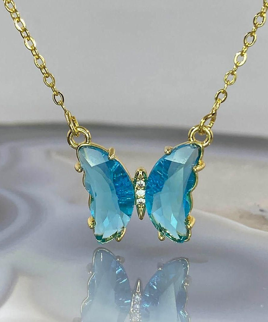 AVR Jewels pretty blue crystal butterfly pendant necklace for women and Girls
