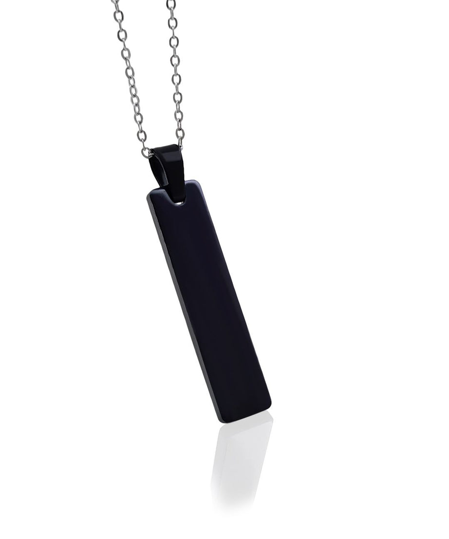 Black Stainless Steel Vertical Bar Pendant adjustable Necklace chain