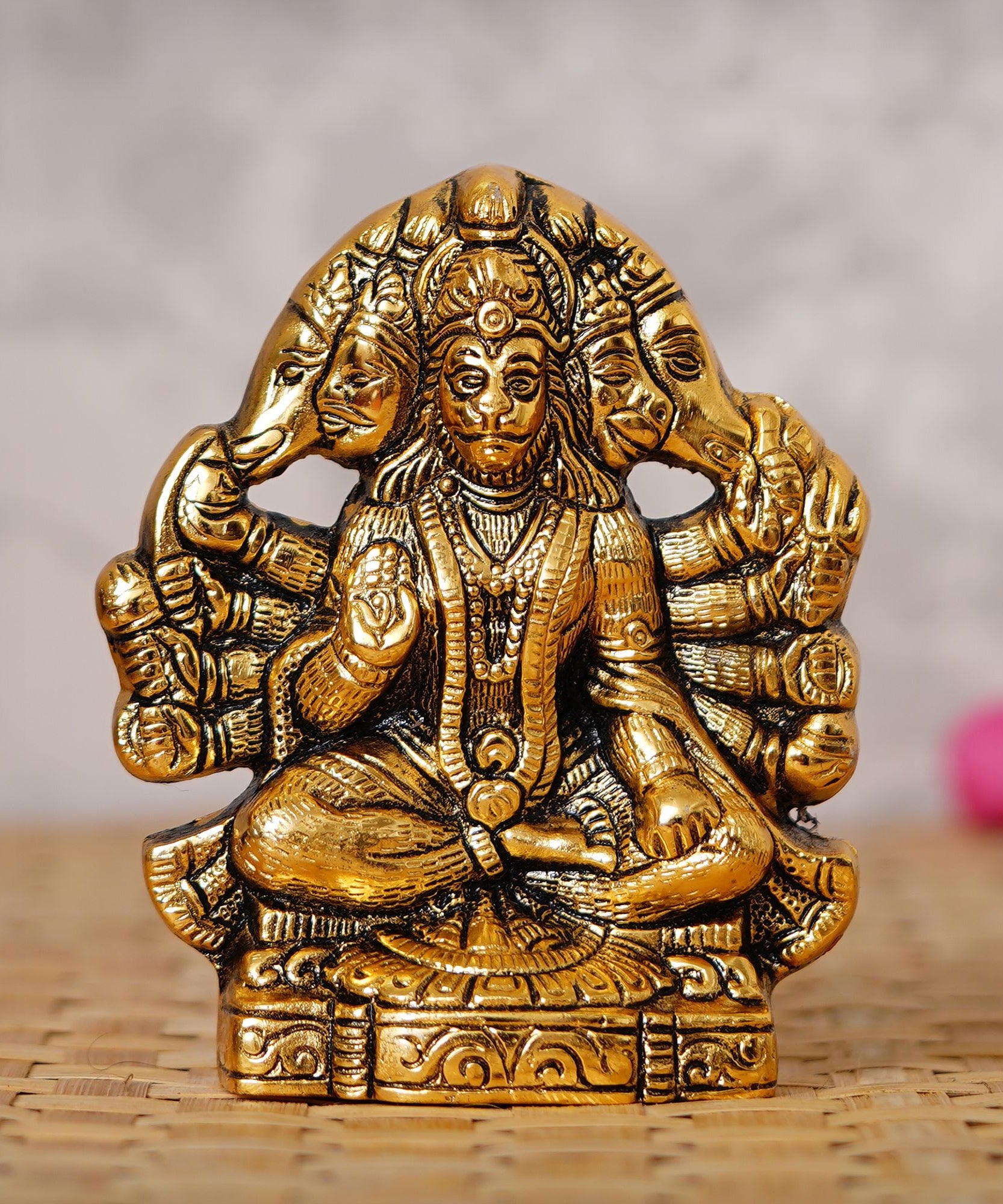 eCraftIndia Golden Panch Mukhi Hanuman Metal Decorative Showpiece