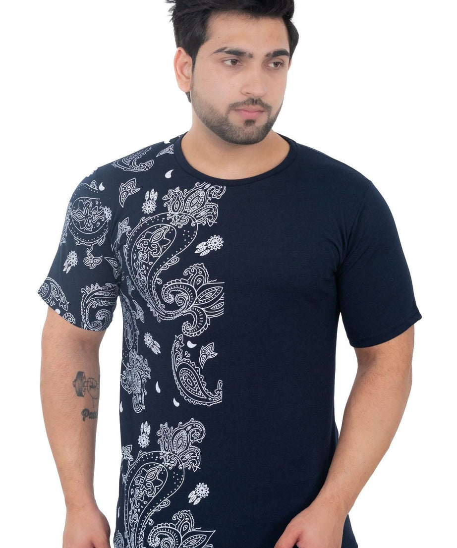 Men Round Neck Blue T-Shirt