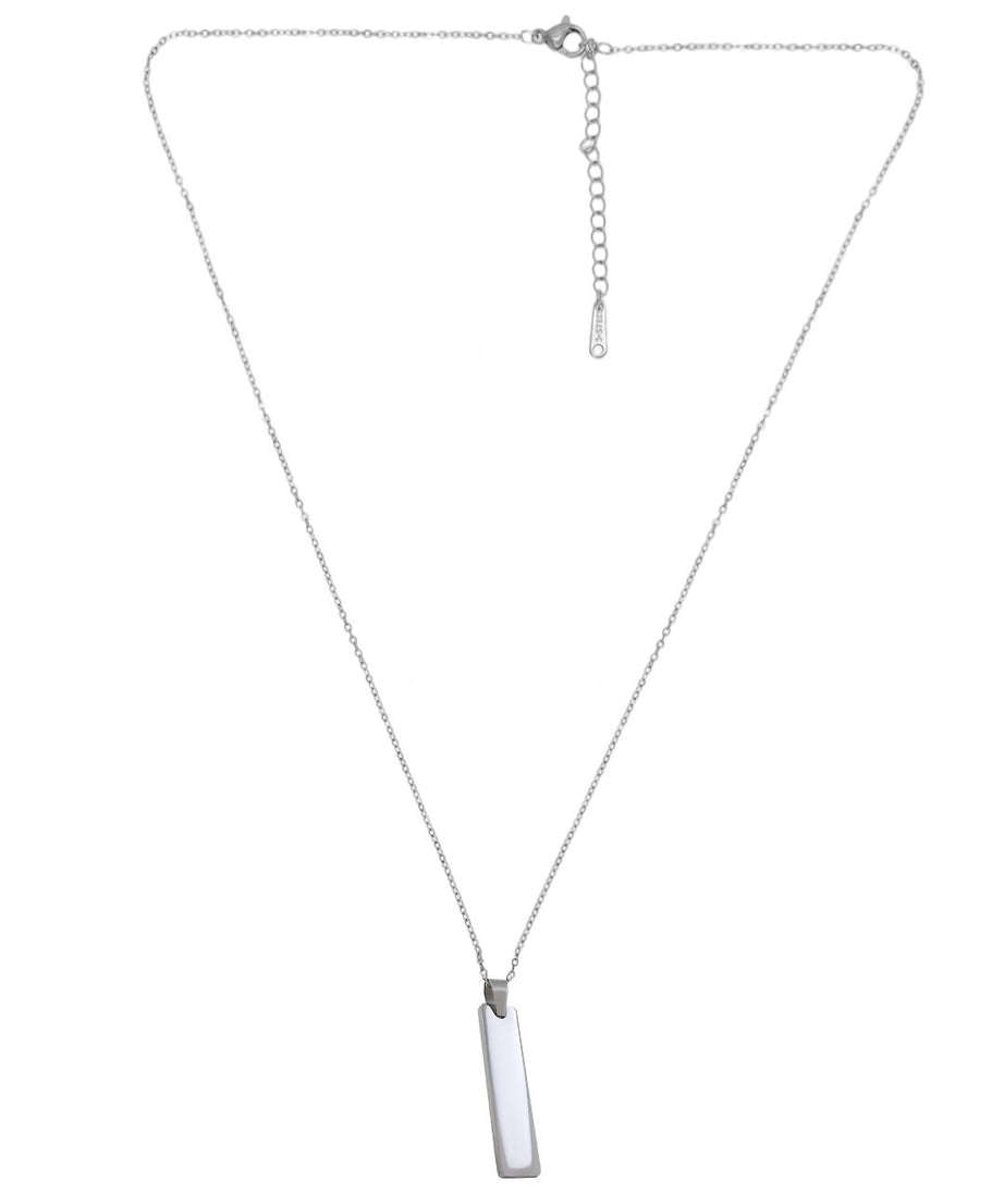 Silver Stainless Steel Vertical Bar Pendant adjustable Necklace chain