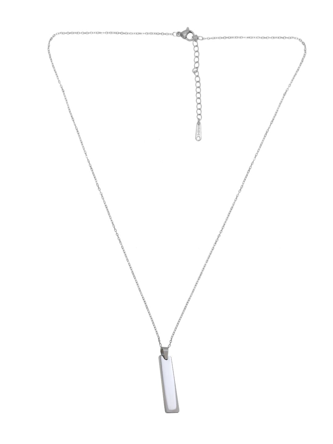 Silver Stainless Steel Vertical Bar Pendant adjustable Necklace chain