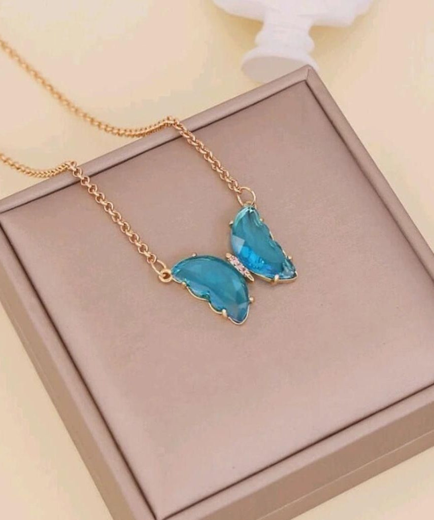 AVR Jewels pretty blue crystal butterfly pendant necklace for women and Girls