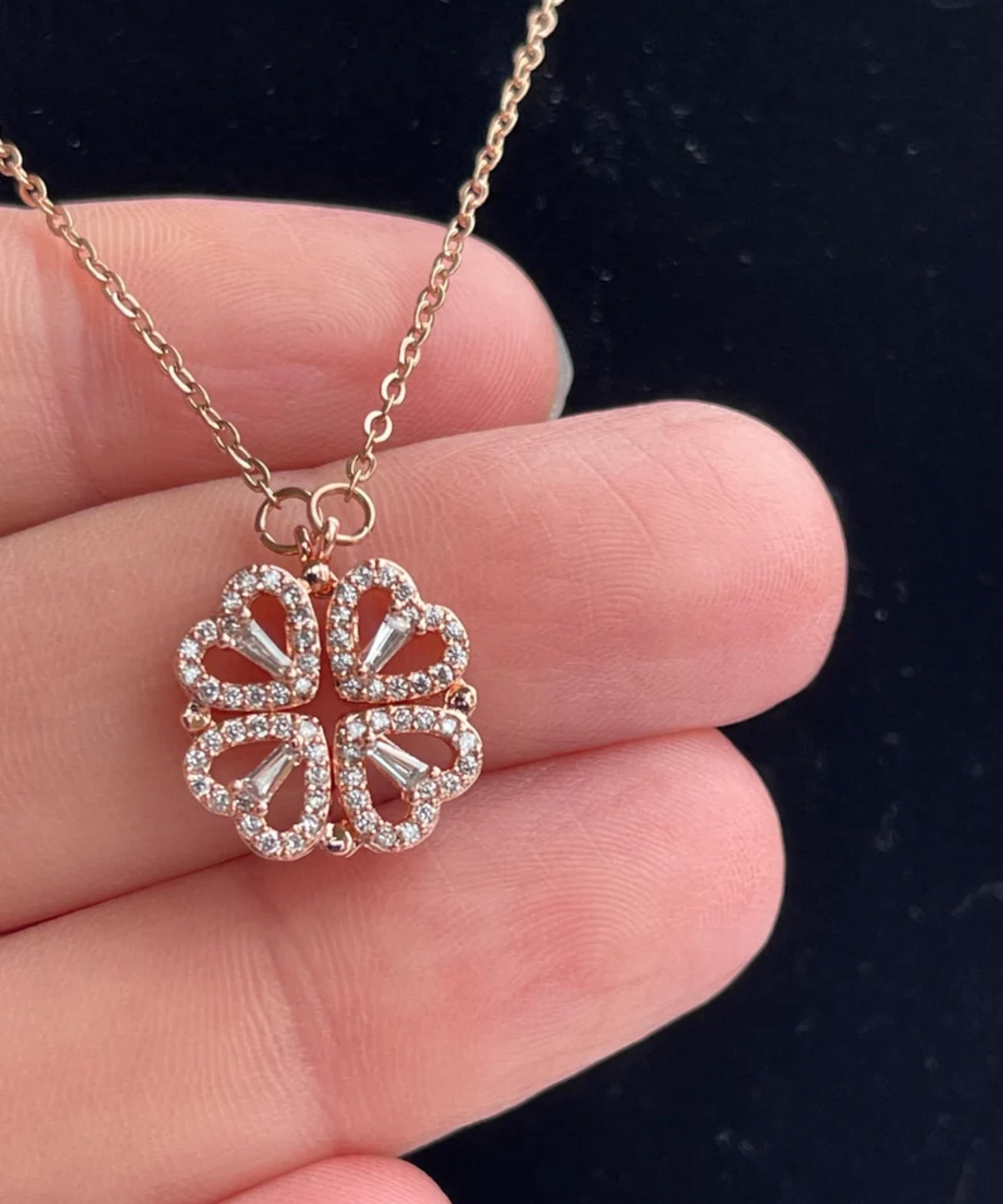 Four Love Hearts Pendant Necklace rose  Diamond Leaf Clover Heart Necklaces