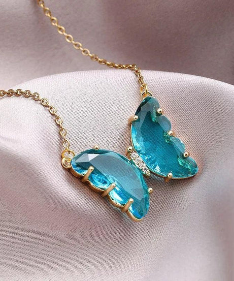 AVR Jewels pretty blue crystal butterfly pendant necklace for women and Girls