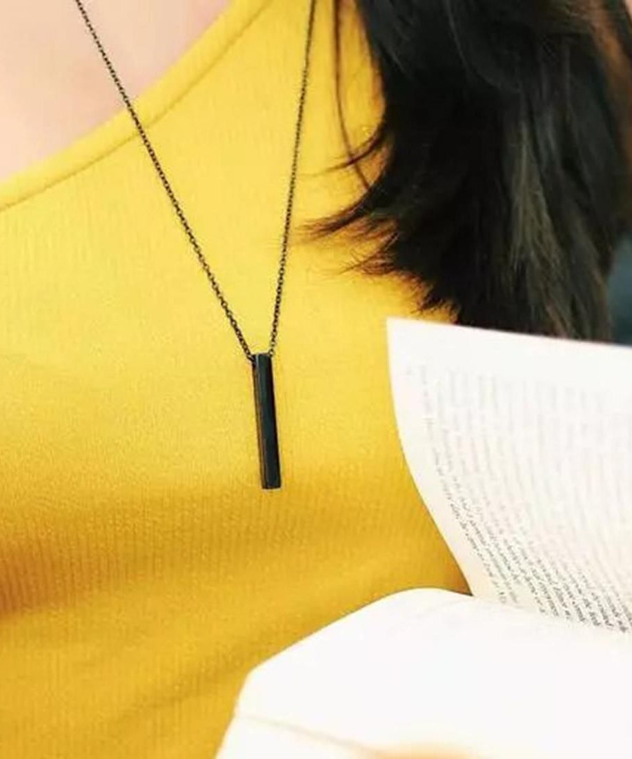 Stylish Silver- Black 3D Vertical Bar Cuboid Stick Locket Pendant Necklace Silver, Rhodium Alloy Locket Set