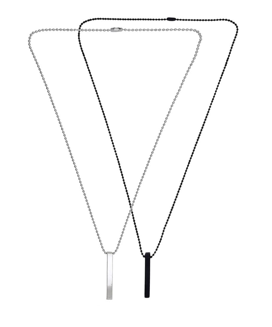 Stylish Silver- Black 3D Vertical Bar Cuboid Stick Locket Pendant Necklace Silver, Rhodium Alloy Locket Set