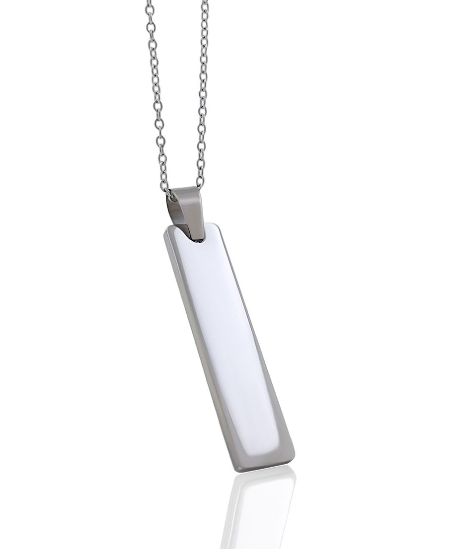 Silver Stainless Steel Vertical Bar Pendant adjustable Necklace chain