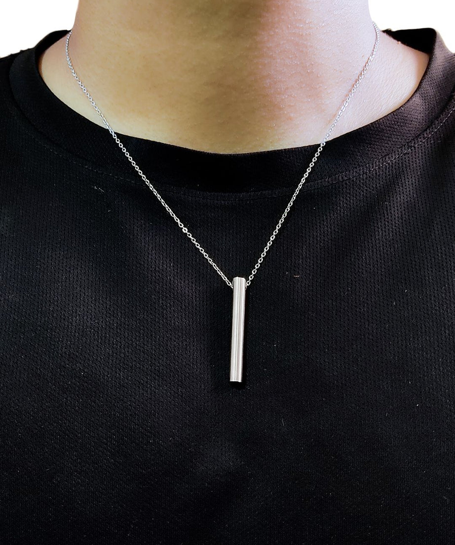 Silver Stainless Steel Round Bar Pendant adjustable Necklace chain